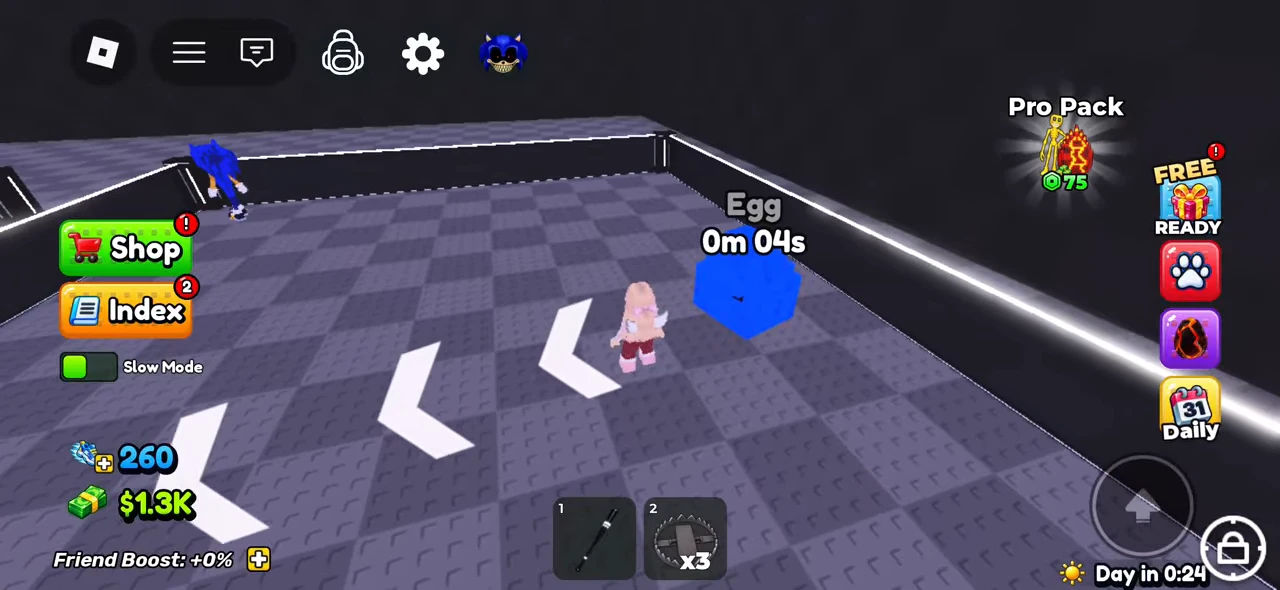 A blue egg on the player plot with a remaining Egg 0m04s countdown